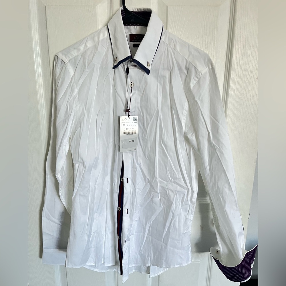 NWT Zara Men's White Dress Shirt with details M